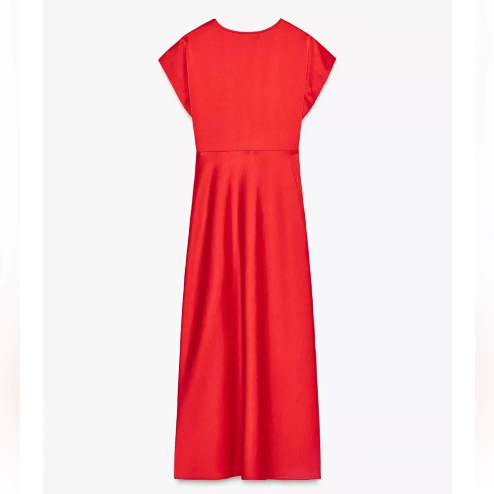 Zara Satin Red Dress NWT - Picture 3 of 11